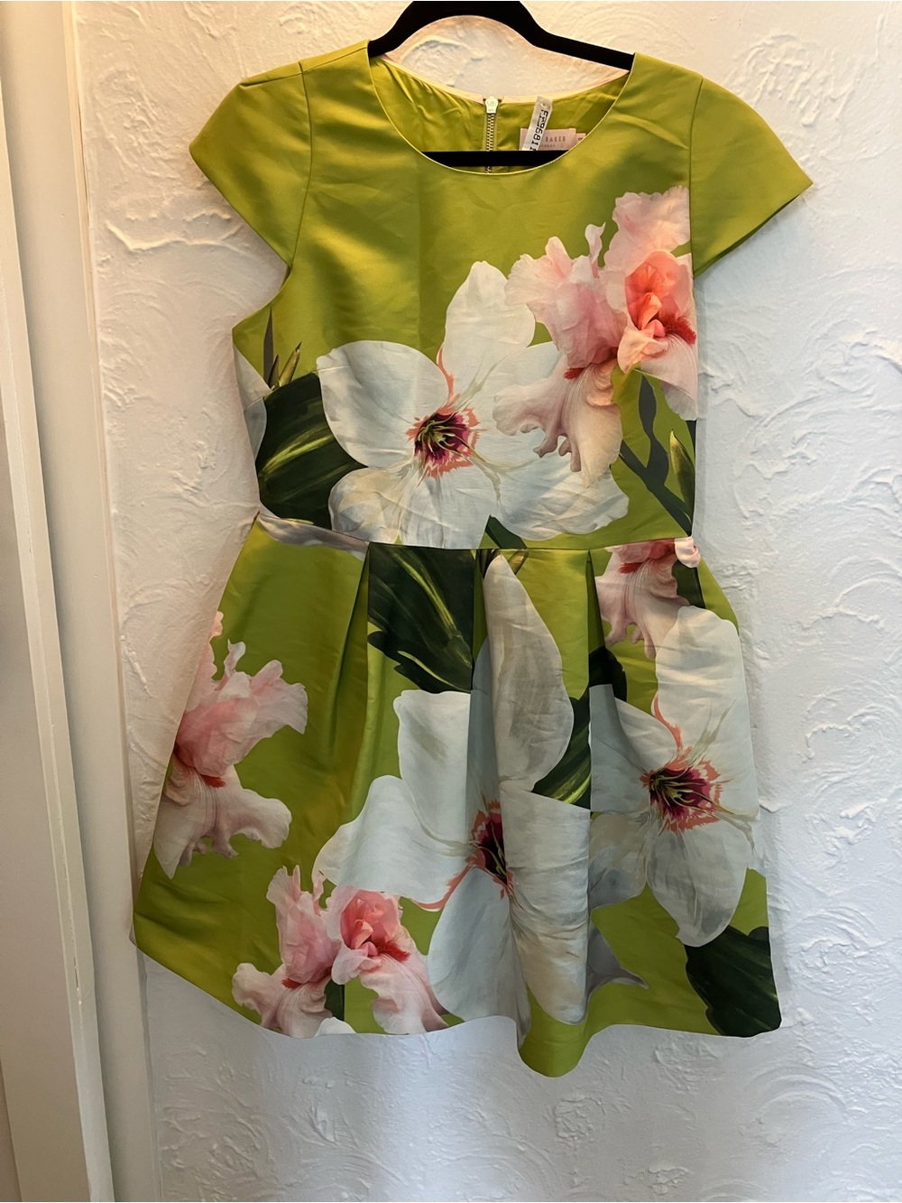 Floral Fit & Flare Dress in Lime Green by Ted Baker